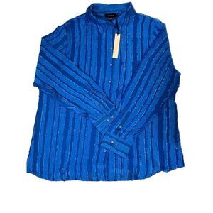 Tamara H. Blue Sheer‎ Long Sleeve Button Down Top -Size XL- Elegant & Stylish